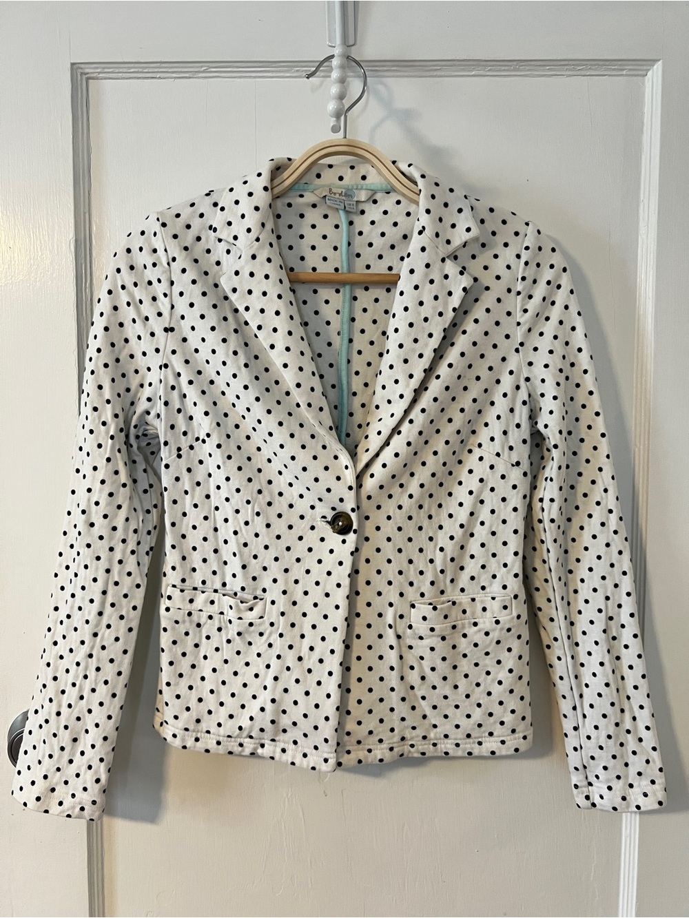 Boden Jersey Polka Dot Blazer Jacket White Black Quiet Luxury preppy Classic